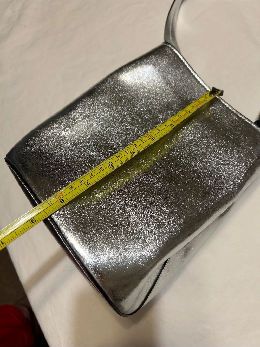 French Connection Silver Metallic Leather Crossbody Bucket Bag